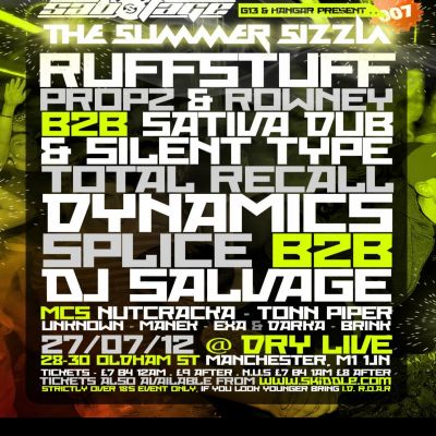 G13 & Hangar Recs Present - Sabotage 007 - Ruffstuff | Mc Nutcracka | Total Recall + More Tickets | Dry Bar And Dry Live Manchester | Fri 27th July 2012 Lineup